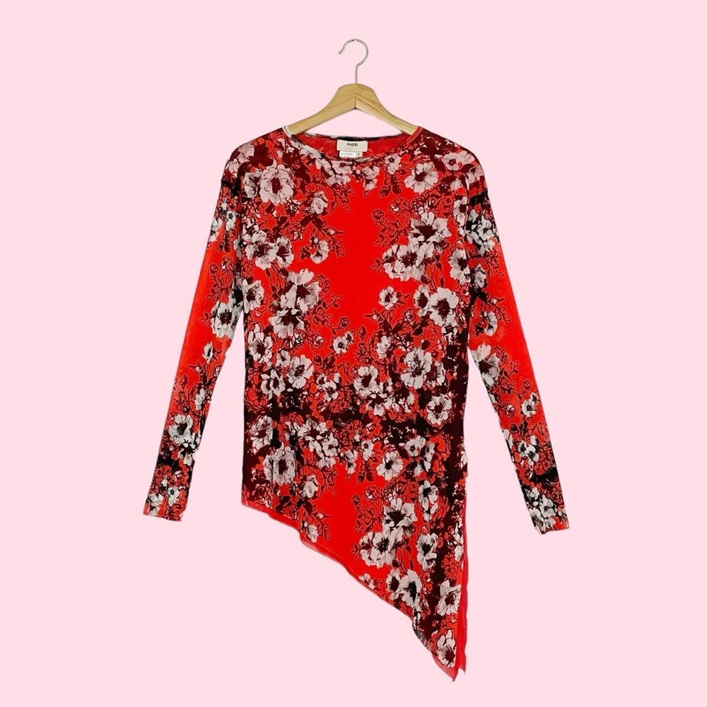 FUZZI JEAN PAUL GAULTIER FLORAL ASYMMETRICAL MESH TOP
